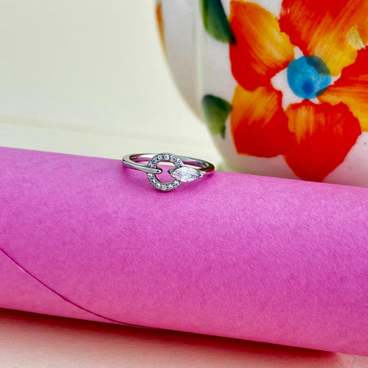 Circle & Marquise Crystal Ring - Elegant Everyday Silver Sparkle