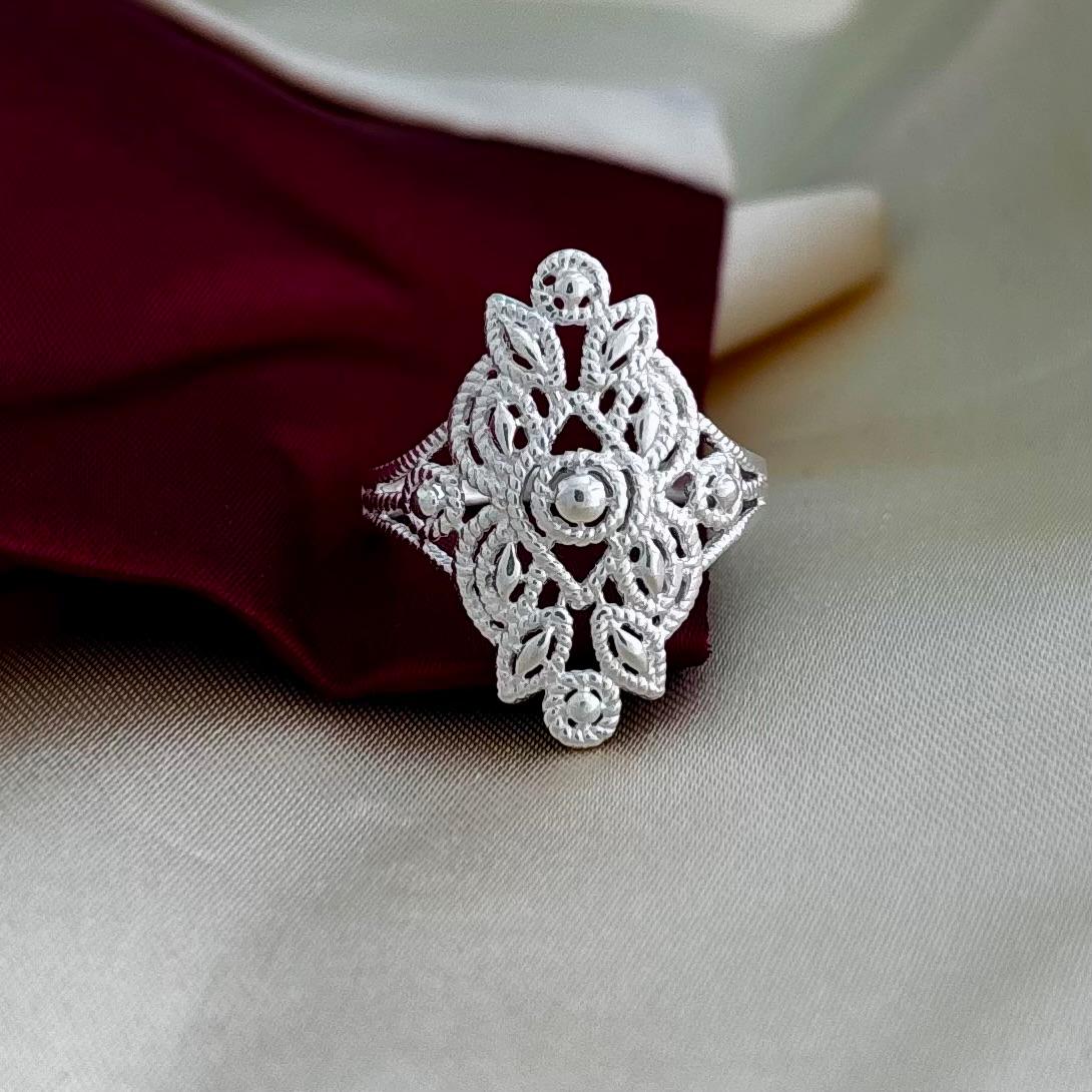 Heritage Inspired Filigree Ring - Grand Silver Tone Statement